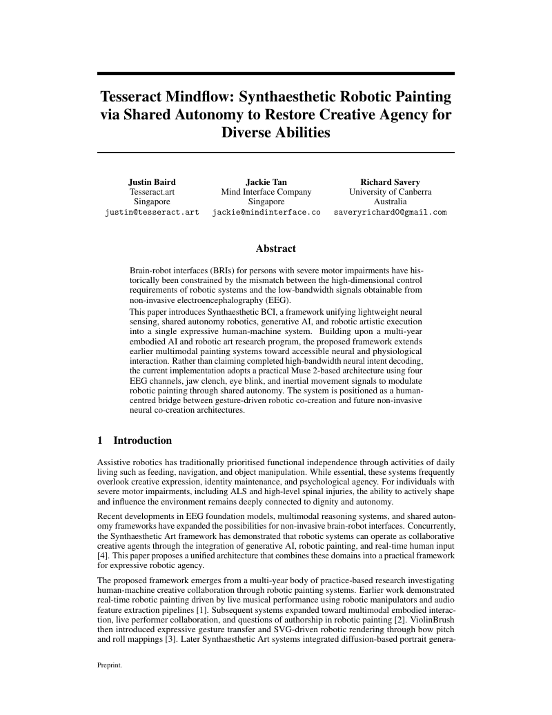Tesseract MindFlow: Synthaesthetic Robotic Painting via Shared Autonomy to Restore Creative Agency for Diverse Abilities